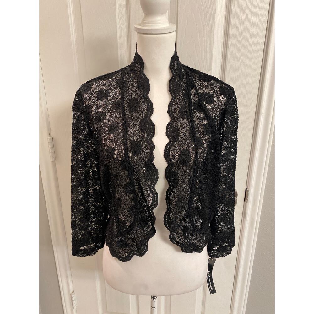 R&M Richards Black Sheer Lace Sequin Shrug  Large Whimsigoth Gothic Romance